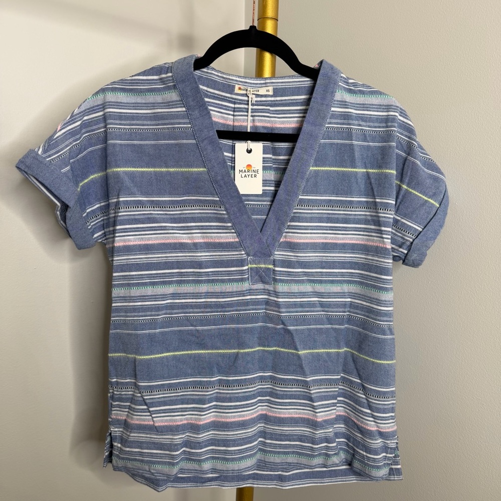 Marine Layer 'Bali' Tunic Top in Blue Multi Stripe